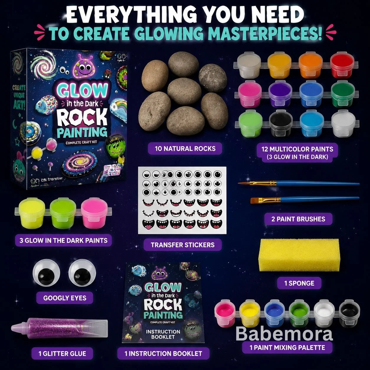 Glow in the Dark Rock Painting Kit - Kids Edition