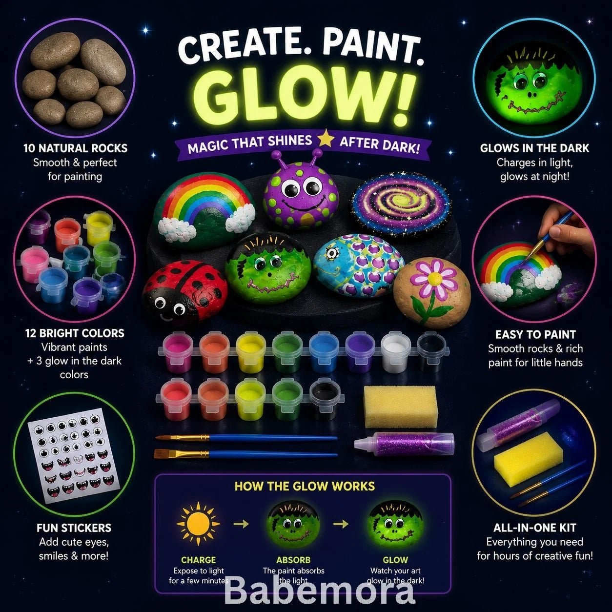Glow in the Dark Rock Painting Kit - Kids Edition